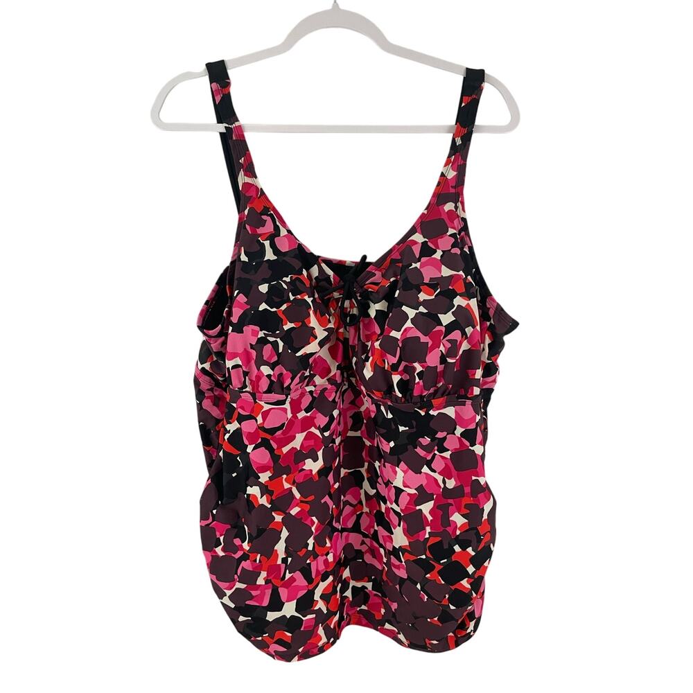 24W Plus Size Beach Native Tankini Top Swimsuit Pink Purple Geometric Swim Wear